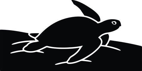 Vector silhouette sea turtle crawling on sand illustration