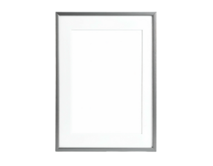 Vertical rectangular frame with white mat and empty center against a black backdrop