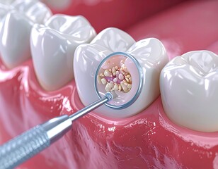 Dental procedure illustration.  3D model of mouth showing decay