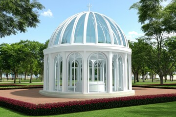 White glass dome gazebo in park