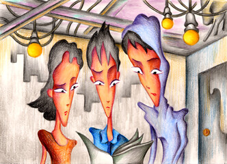 戦争テーマ連作・色鉛筆画 - レジスタンス・隠れ家・抵抗運動・倉庫