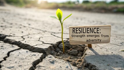 Small plant growing out of cracked ground demonstrating resilience