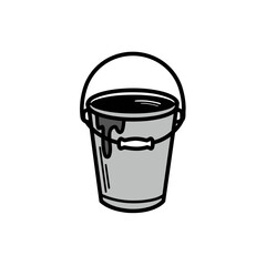 Monochromatic Hand-Drawn Style Paint Bucket Vector Illustration with Black Drip