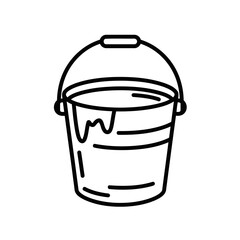 Minimalist Paint Bucket with Dripping Paint Outline Vector Illustration