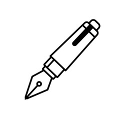 Minimalist Black Outline Fountain Pen Writing Instrument Vector Illustration