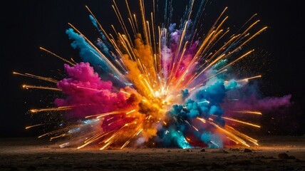 Vibrant Explosion of Colorful Smoke and Sparks fire