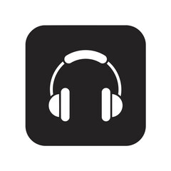 Minimalist White Headphones on Black Rounded Square Vector Icon Illustration