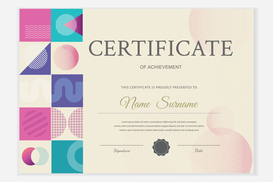 Modern vector certificate template with a decorative frame and abstract geometric elements. Perfect for diplomas, awards, corporate and printed projects.