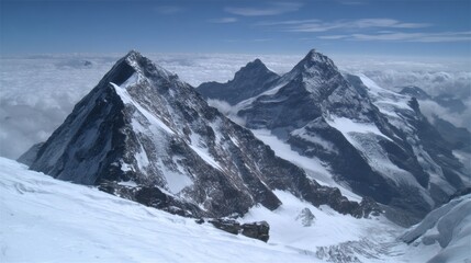Majestic Alpine Summits Enshrouded in Snow and Mist Offering Awe Inspiring Scenery and Tranquil Wilderness High Angle View