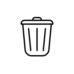 Minimalist Black Outline Trash Can Vector Icon Illustration