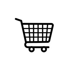 Minimalist Black Outline Shopping Cart Vector Illustration