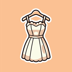 Charming Cream-Colored Dress Icon with Peach Background - Fun Cartoon Illustration Isolated