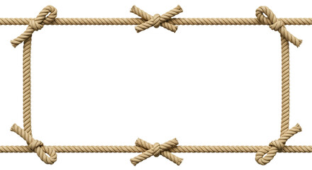 A decorative border made from natural fiber rope tied with intricate knots, creating a rustic and nautical-themed frame