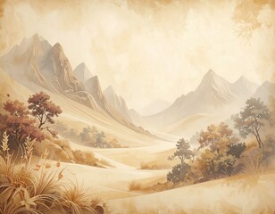 Desert mountain landscape, vintage style