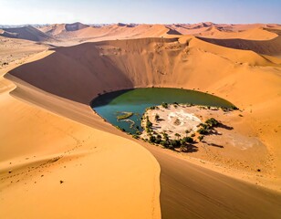 Desert oasis in a sand-domed crater