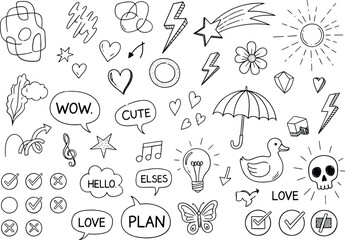 Collection of Hand Drawn Doodle Designs on Transparent Backdrop