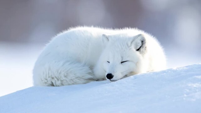 Arctic Fox Sleeping Peacefully in a Snowy Winter Landscape.