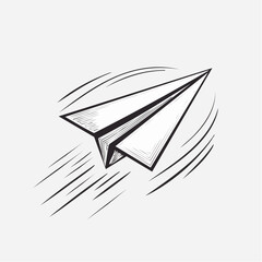 Paper Airplane Soaring Through the Air with Speed Lines.