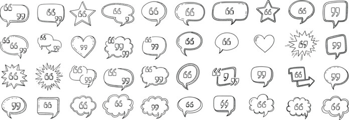 Doodle Quote Bubbles Collection on Transparent Background for Text or Message Design Vector