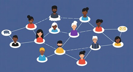 Diverse interconnected people illustrating global community and communication networks, symbolizing connection and collaboration in a modern digital world