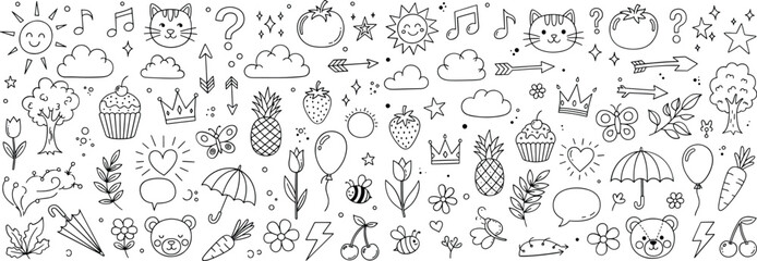 Whimsical Doodle Set with Cute Illustrations for Design Projects