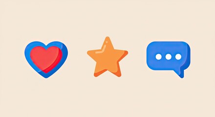Social media engagement icons of heart, star, and speech bubble perfect for modern design and user interface concepts