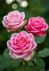 Three Pink Roses in Full Bloom - A Floral Close-Up.