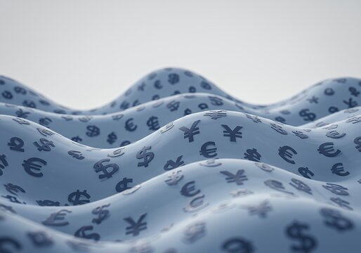 Currency symbols waves background - Powered by Adobe