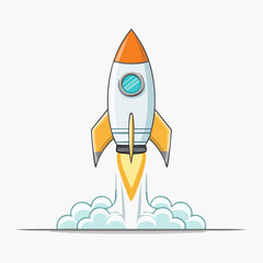 Rocket Launching into Space with Smoke and Fire.