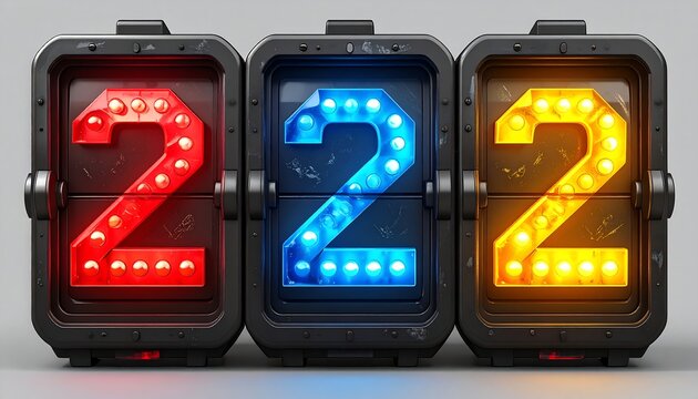 Illuminated number two on mechanical display panels - Powered by Adobe