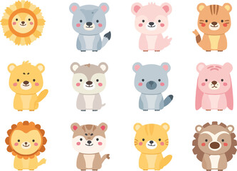 Fototapeta premium set of funny animals vector sticker pack