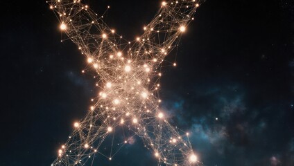 Glowing interconnected network forming an abstract structure against a cosmic backdrop