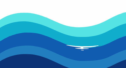 Stylized ocean waves in varying shades of blue, with a reflection on the water surface, creating a serene and abstract visual