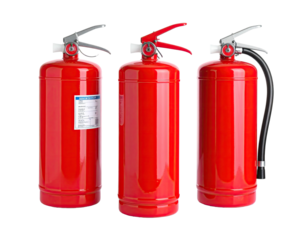 Three bright red cylinders with handles; safety equipment against fire hazards