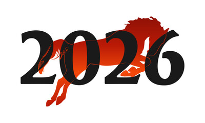 Background with a Fire Horse and Numbers, Chinese New Year 2026, Concept, Vector