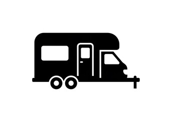 Black and White RV Icon for Travel and Camping Designs.