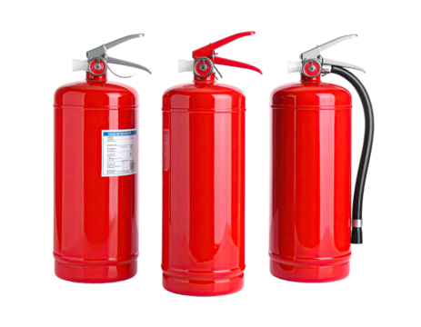 Three bright red cylinders with handles; safety equipment against fire hazards