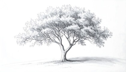 Detailed grayscale pencil drawing of a tree