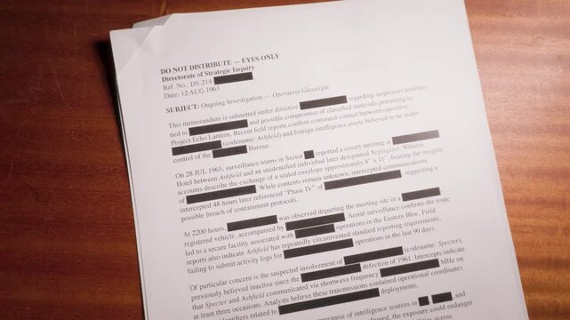 Confidential Files with Blacked Out Text on Office Desk 10