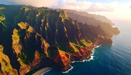 Dramatic coastal cliffs at sunset