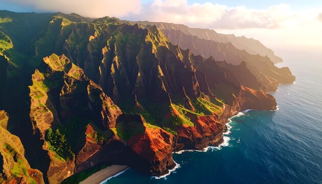 Dramatic coastal cliffs at sunset