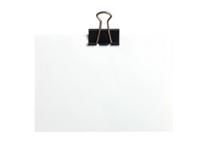 Blank white paper held by a black clip, centered against a stark black background