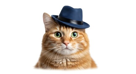 Ginger Cat with Blue Hat - A Whimsical Portrait of Feline Fashion.