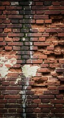 Weathered Brick Wall with Central Stain - Texture and Decay.