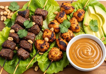 Grilled Skewers with Peanut Sauce - A Delicious and Healthy Meal.