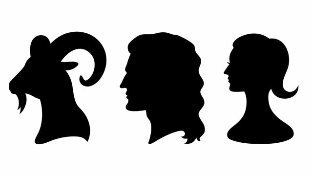 Elegant astrological zodiac sign Capricorn symbol with man and woman faces, modern celestial astrology