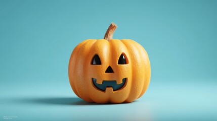 A playful Halloween 3D illustration featuring cheerful jack-o’-lanterns with glowing smiles