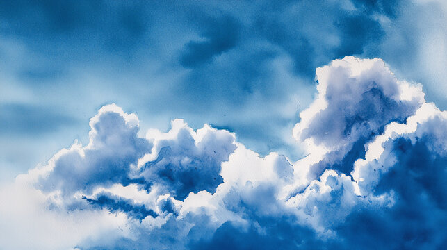 Watercolor wash sky with ink clouds - Powered by Adobe