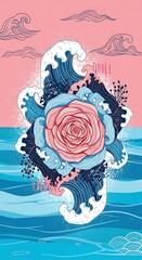 Rose Amidst Waves - A Serene Fusion of Floral Beauty and Oceans Embrace.