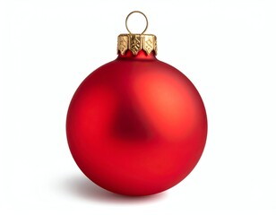 Shiny red Christmas ornament on white background.